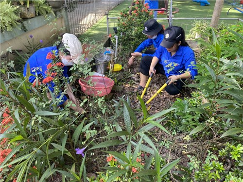 Đoàn TNCS HCM Trường MN Đa Tốn phối kết hợp với sinh viên tình nguyện Trường ĐHSP Hà Nội ra quân tổng vệ sinh môi trường