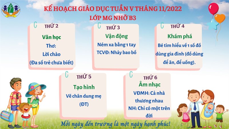 Đề tài hoạt động tuần 5 tháng 11 năm 2022 khối mẫu giáo nhỡ