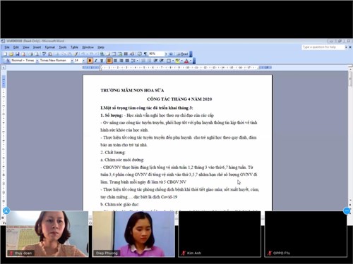 Trường mầm non Hoa Sữa tổ chức họp trực tuyến triển khai công tác tháng 4
