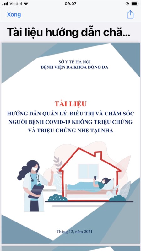 Hướng dẫn quản lý, điều trị và chăm sóc người bệnh Covid- 19 không triệu chứng và triệu chứng nhẹ tại nhà