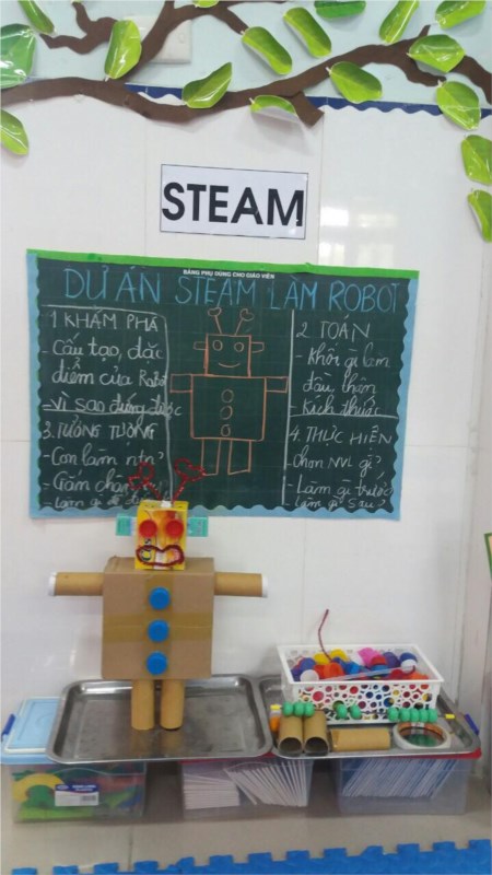 Hôm nay các bé lớp A3 chúng tớ được trải nghiệm cùng dự án steam  làm robots đấy!