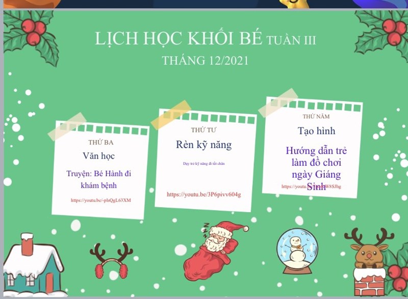 Kế hoạch giáo dục - Tuần III - Tháng 12 Khối Bé Từ 20/12/2021 đến 24/12/2021)