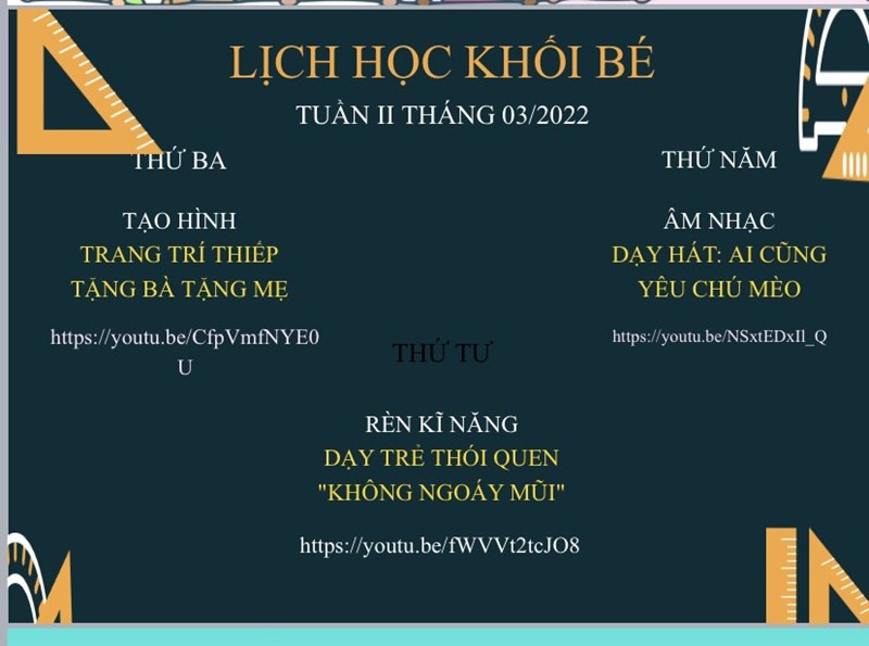 Kế hoạch giáo dục - Tuần II Tháng 03 Khối Bé từ 7/03/2022 đến 11/03/2022)