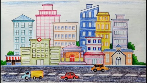 Tạo hình: Vẽ khu phố của bé