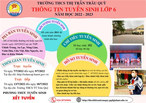 Thông tin tuyển sinh lớp 6 năm học 2022- 2023