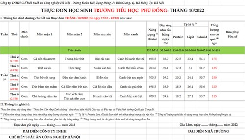 Thực đơn bán trú tuần 7 năm học 2022-2023