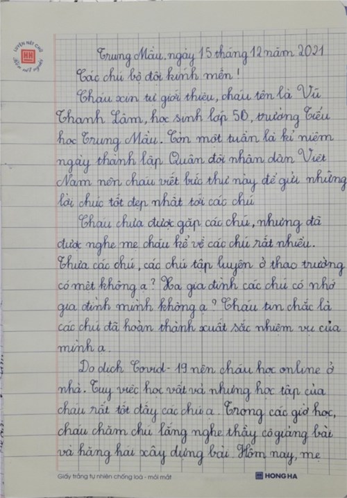 Học sinh trường Tiểu học Trung Mầu hưởng ứng cuộc thi viết thư gửi chú bộ đội nhân dịp kỉ niệm ngày TL QĐND Việt Nam 22/12