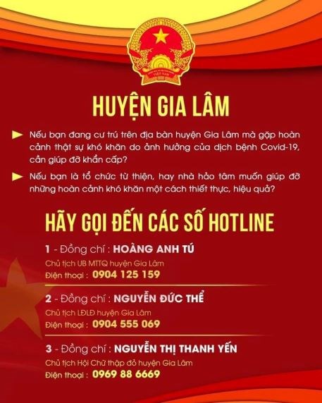 Nếu bạn khó khăn cần sự trợ giúp hãy gọi đến các số Hotline trên địa bàn Huyện Gia Lâm