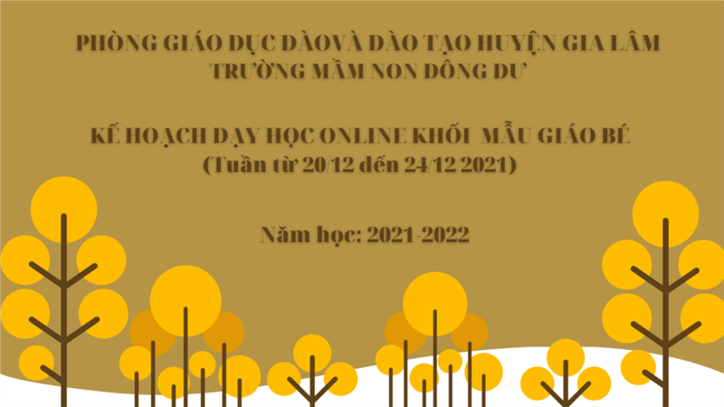 Kế hoạch dạy học online khối mẫu giáo bé. Thời gian từ ngày 20/12/2021 đến 24/12/2021